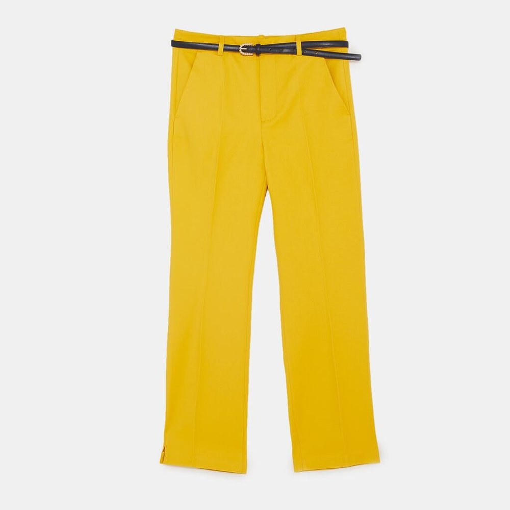 NWT Zara US 2 Yellow Pants With Belt - Picture 2 of 3